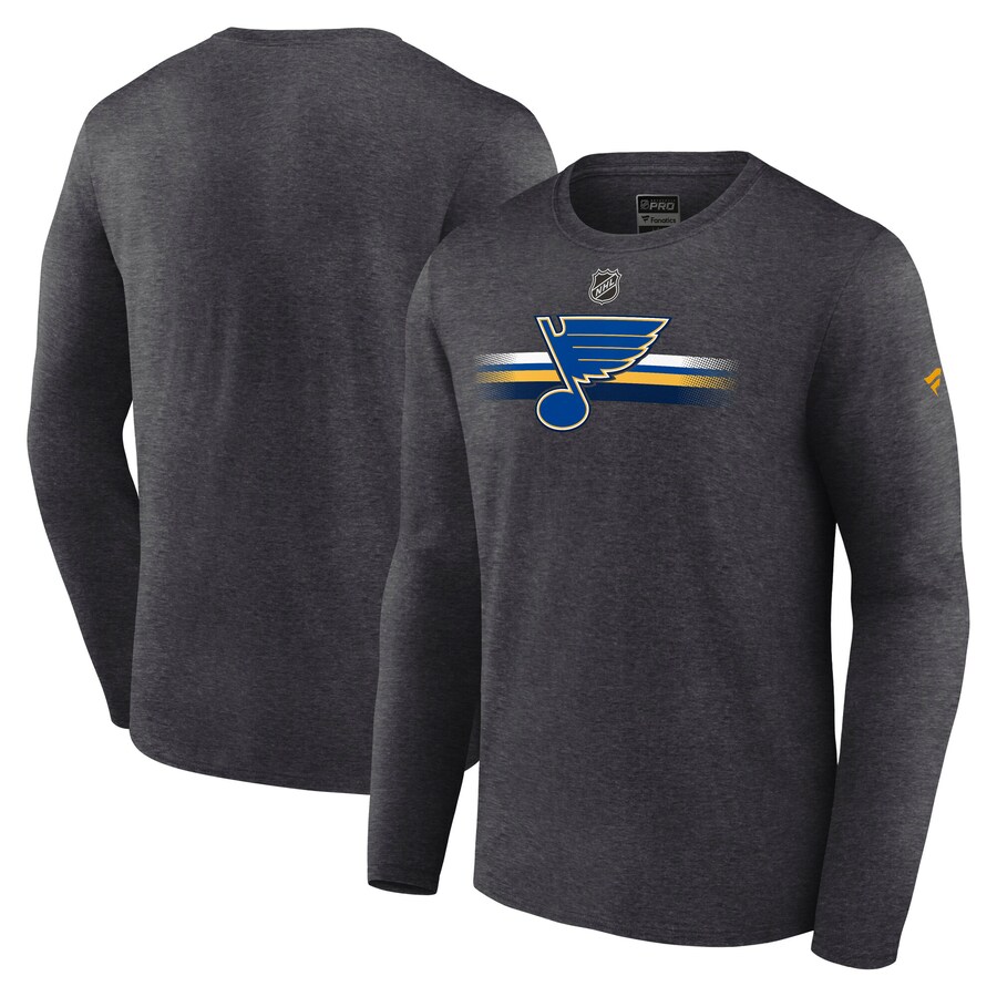 Men's St. Louis Blues Fanatics Heather Charcoal Authentic Pro Secondary Long Sleeve T-Shirt - Puhuasuan