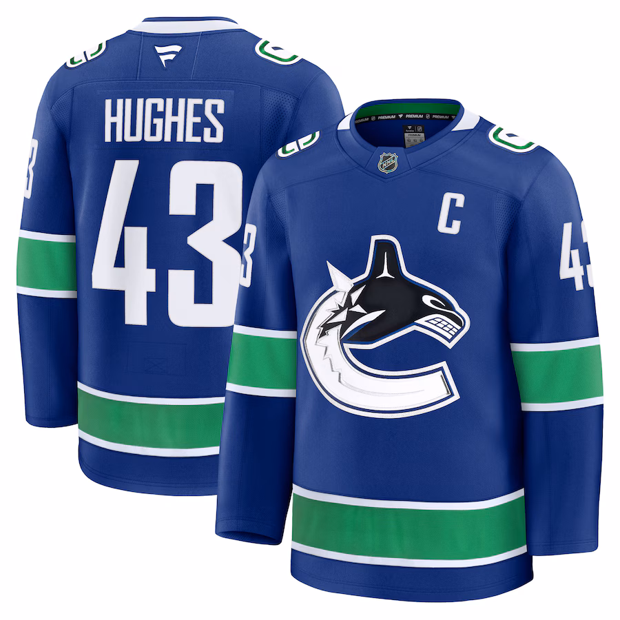 Men's Vancouver Canucks Quinn Hughes Fanatics Blue Home Premium Jersey - Puhuasuan