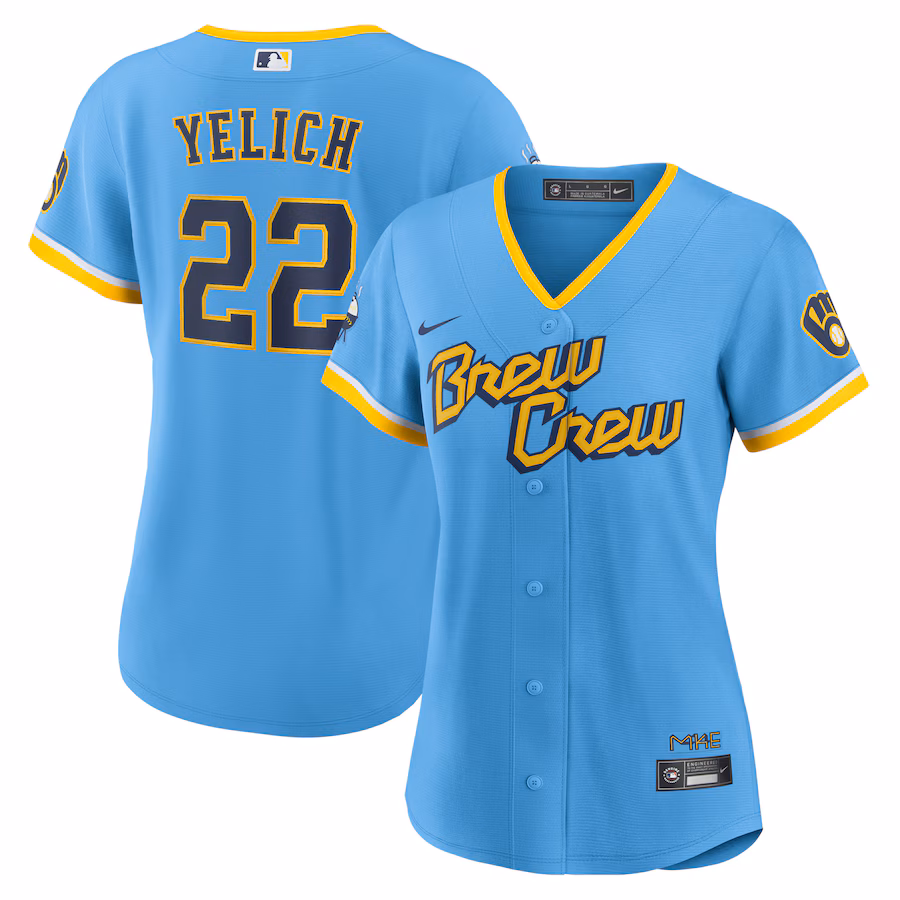 Women's Milwaukee Brewers Christian Yelich Nike Powder Blue City Connect Replica Player Jersey - Puhuasuan