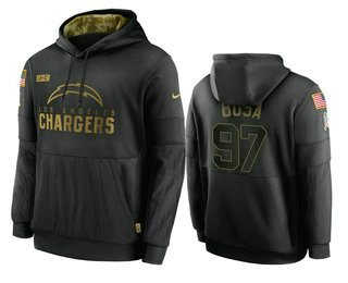 Men's Los Angeles Chargers #97 Joey Bosa Black 2020 Salute To Service Sideline Performance Pullover Hoodie - Puhuasuan