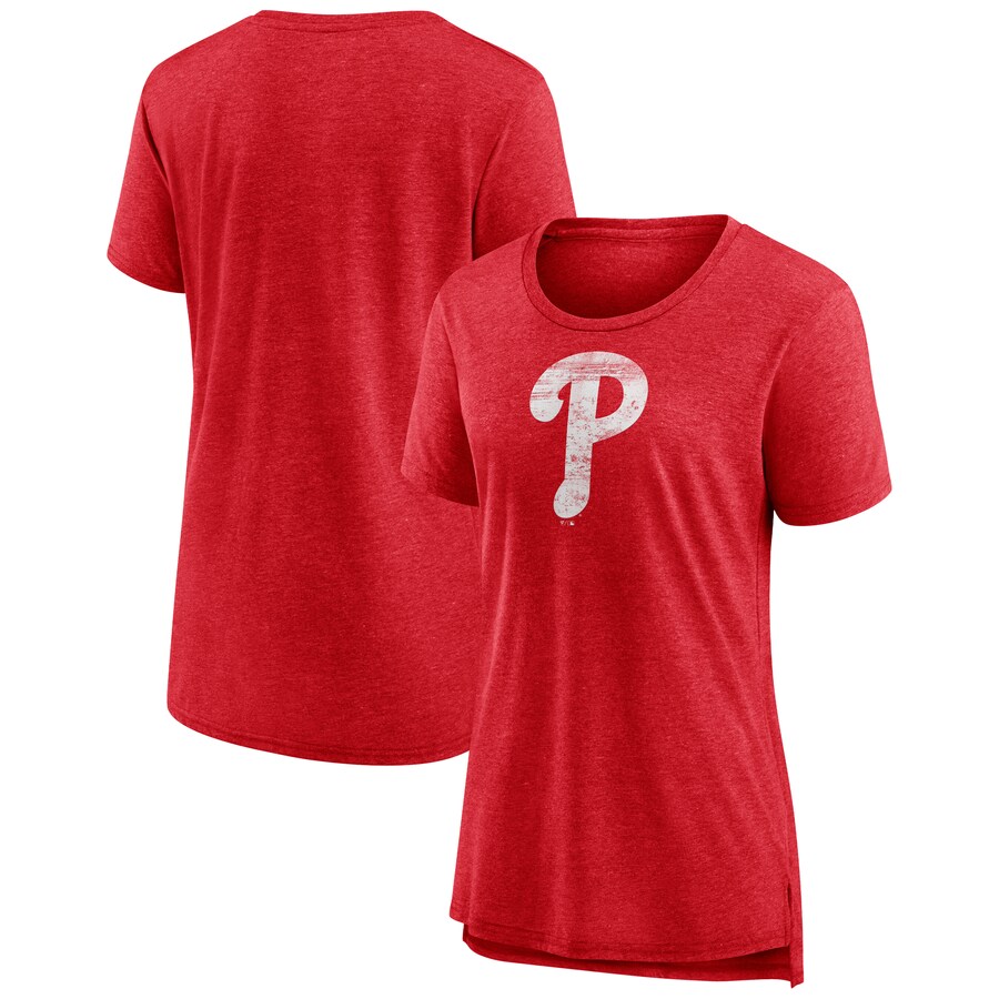 Women's Philadelphia Phillies Red Weathered Official Logo Tri-Blend T-Shirt - Puhuasuan