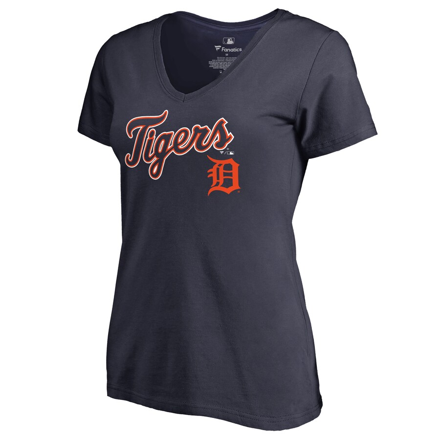 Women's Detroit Tigers Navy Team Lockup T-Shirt - Puhuasuan