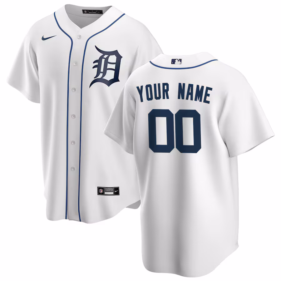 Men's Detroit Tigers Nike White Home Replica Custom Jersey - Puhuasuan