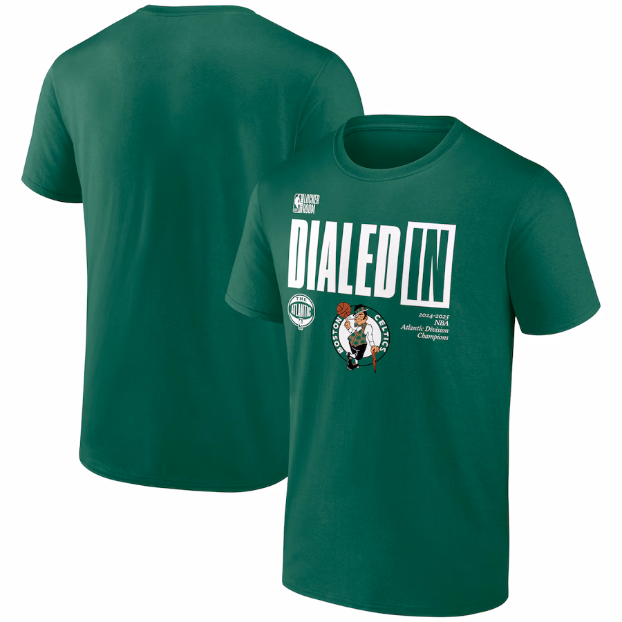 Men's Boston Celtics  Fanatics Kelly Green 2025 Atlantic Division Champions Locker Room T-Shirt - Puhuasuan