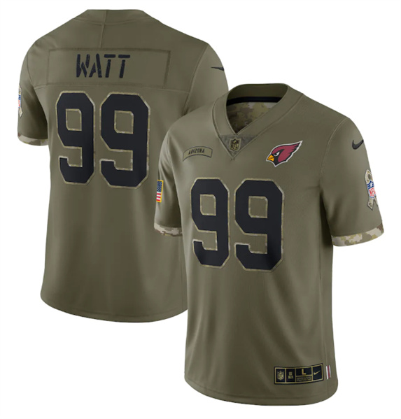 Men's Arizona Cardinals #99 J.J. Watt 2022 Olive Salute To Service Limited Stitched Jersey - Puhuasuan