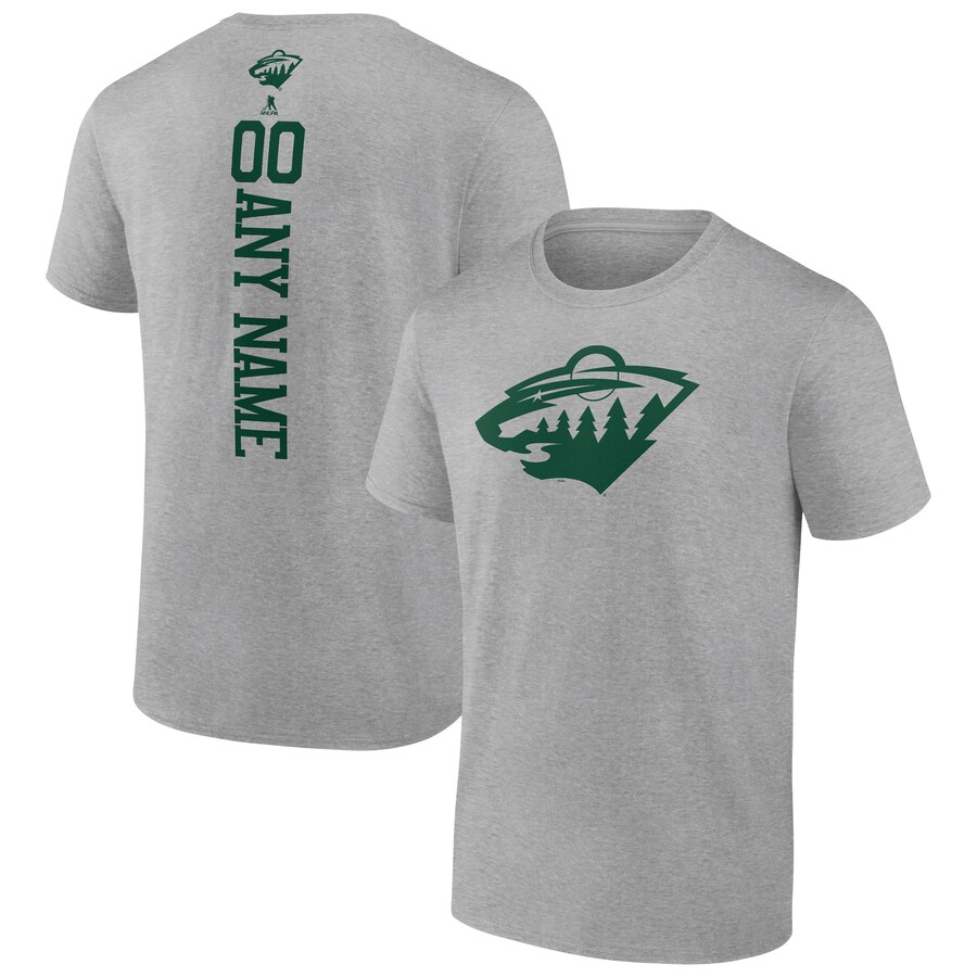Men's Minnesota Wild Heather Gray Personalized Name & Number T-Shirt - Puhuasuan