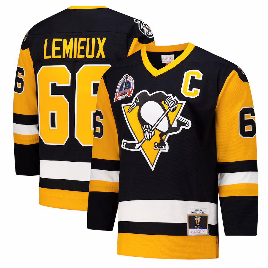 Men's Pittsburgh Penguins Mario Lemieux Black 1991-92 Power Play Jersey - Puhuasuan