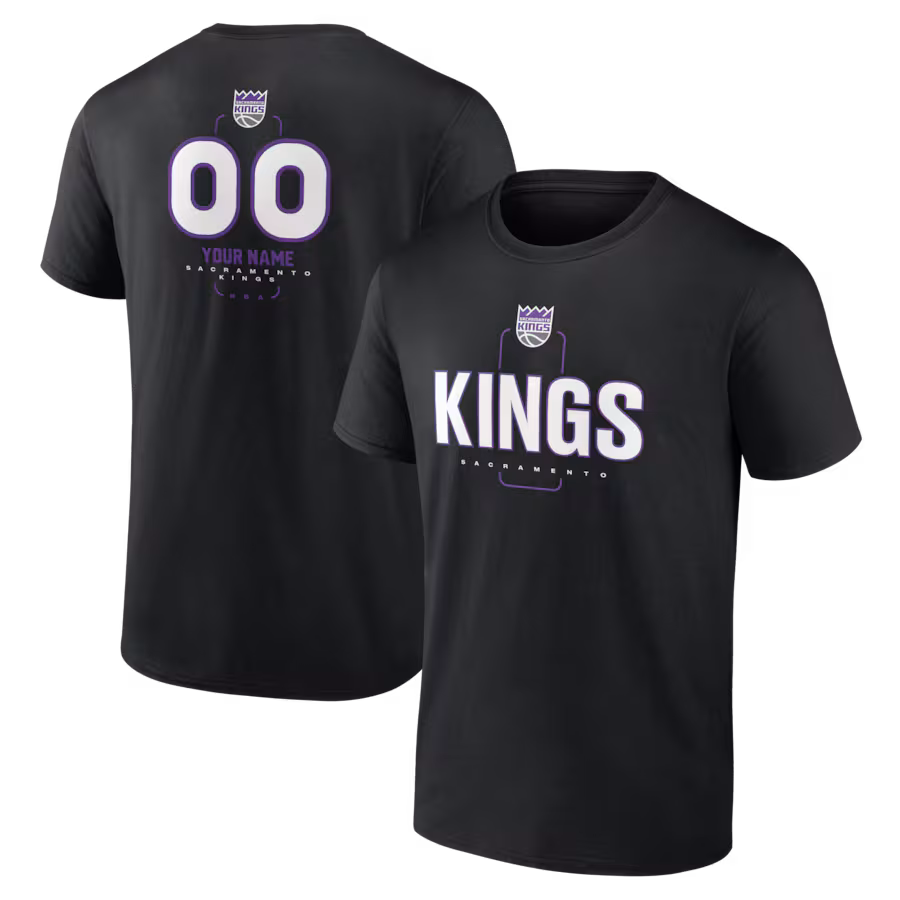 Men's Sacramento Kings Black Personalized Name & Number Midfielder T-Shirt - Puhuasuan