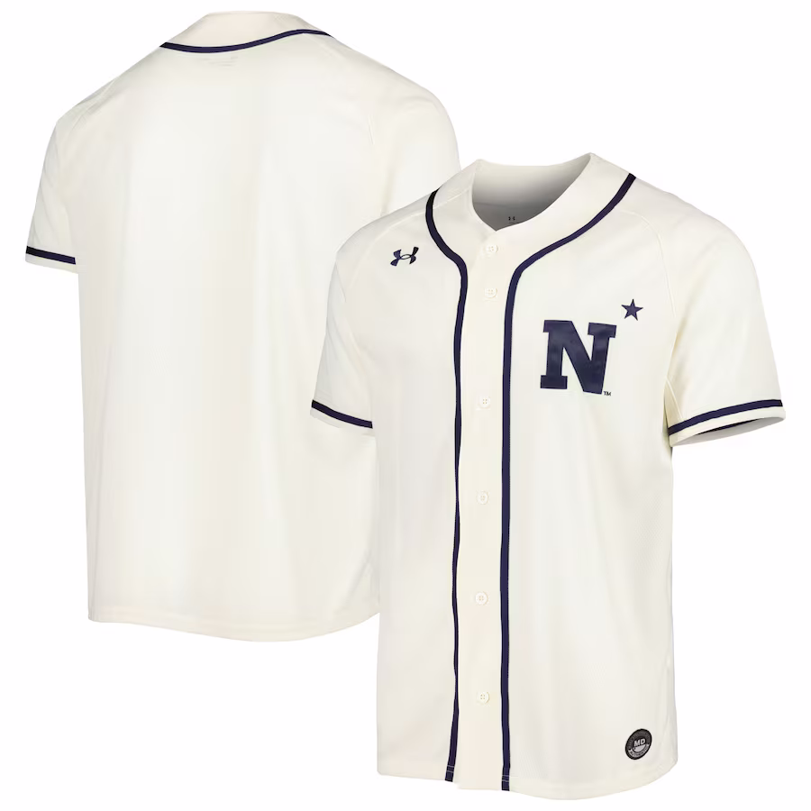 Navy Midshipmen Under Armour Replica Baseball Jersey - Cream - Puhuasuan