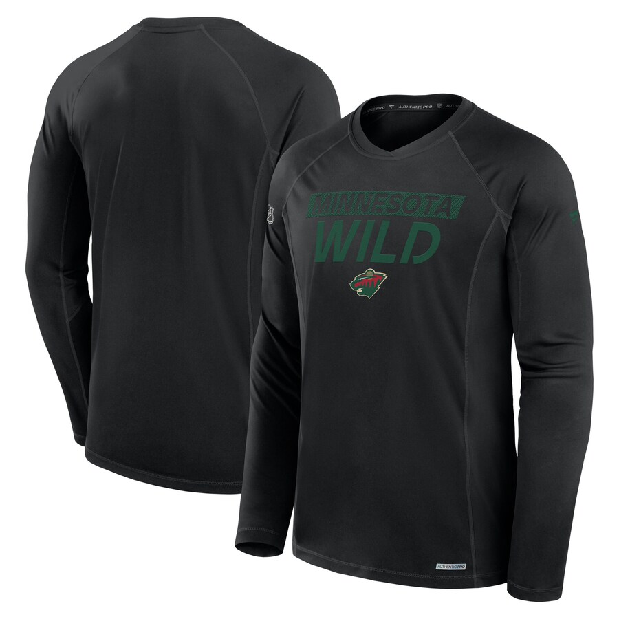 Men's Minnesota Wild Fanatics Black Authentic Pro Rink Tech Long Sleeve T-Shirt - Puhuasuan