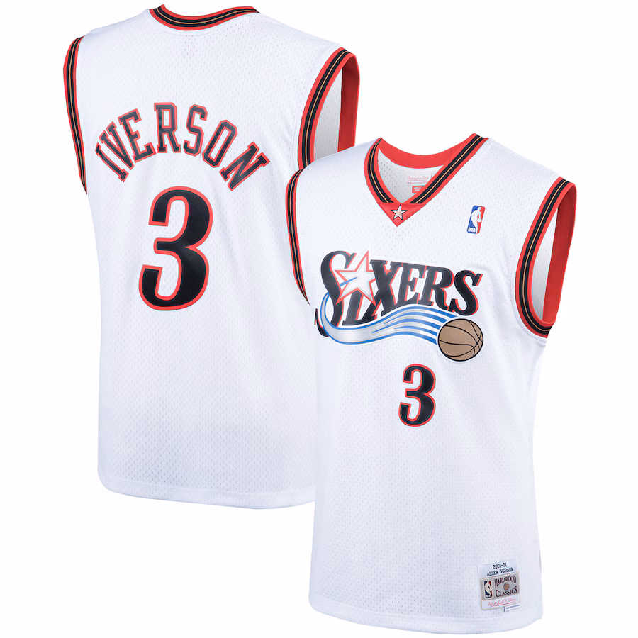 Men's Philadelphia 76ers Allen Iverson Mitchell & Ness White Hardwood Classics Swingman Jersey - Puhuasuan