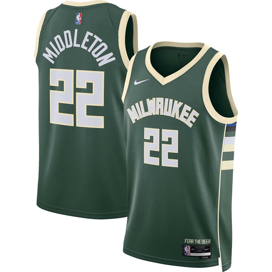 Unisex Milwaukee Bucks Khris Middleton Nike Hunter Green Swingman Jersey - Icon Edition - Puhuasuan