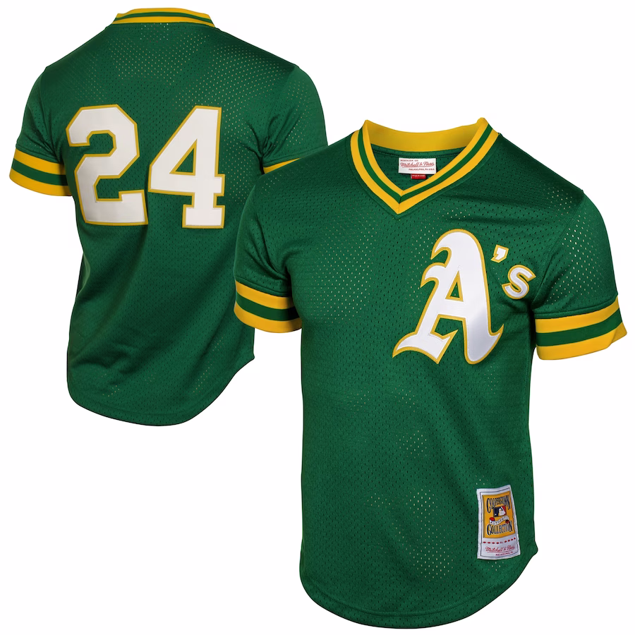 Men's Oakland Athletics Rickey Henderson Mitchell & Ness Green 1991 Cooperstown Mesh Batting Practice Jersey - Puhuasuan