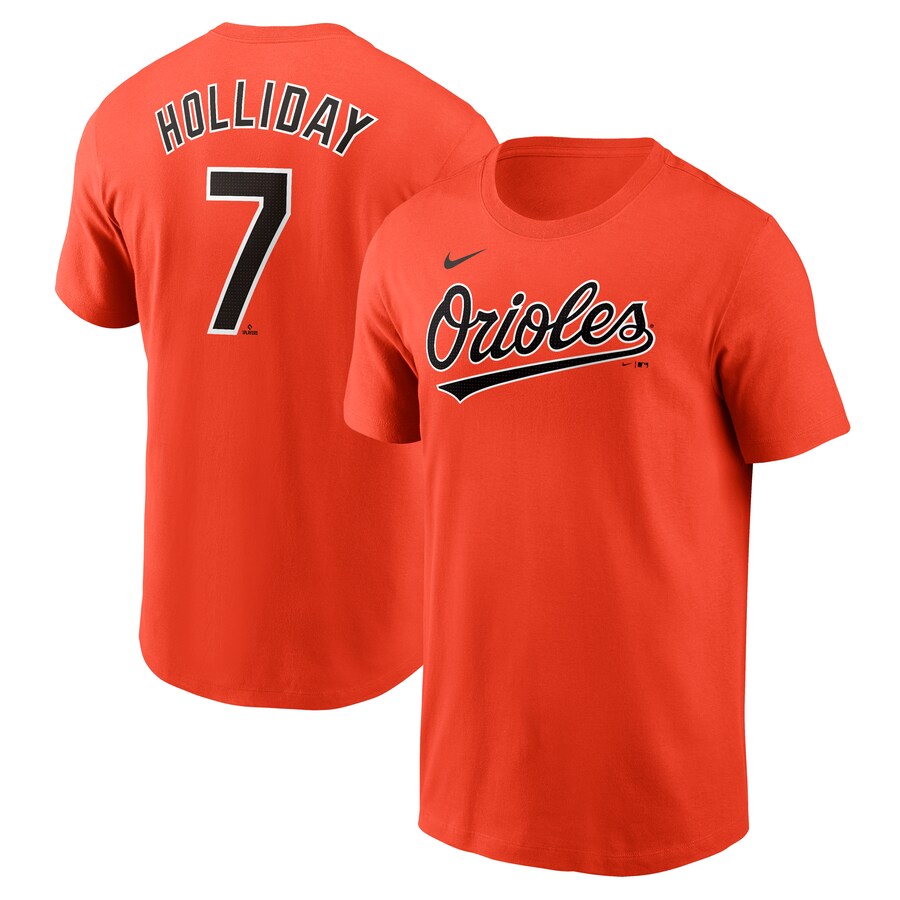 Men's Baltimore Orioles Jackson Holliday Nike Orange Fuse Name & Number T-Shirt - Puhuasuan