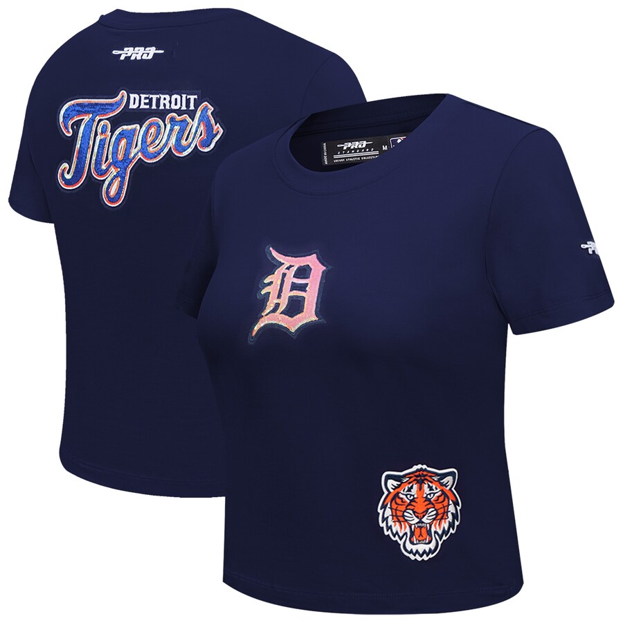Women's Detroit Tigers Pro Standard Navy Game Day Classics Baby Doll Cropped T-Shirt - Puhuasuan