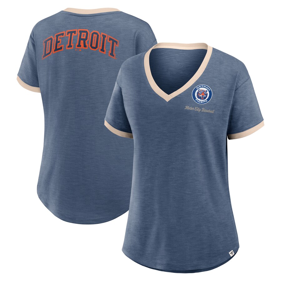 Women's Detroit Tigers Fanatics Navy Binge Worthy Stadium Slub V-Neck T-Shirt - Puhuasuan