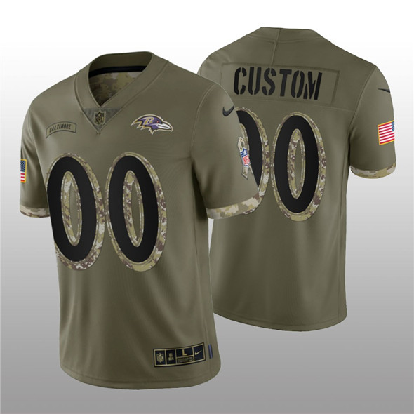 Men's Baltimore Ravens ACTIVE PLAYER Custom 2022 Olive Salute To Service Limited Stitched Jersey - Puhuasuan