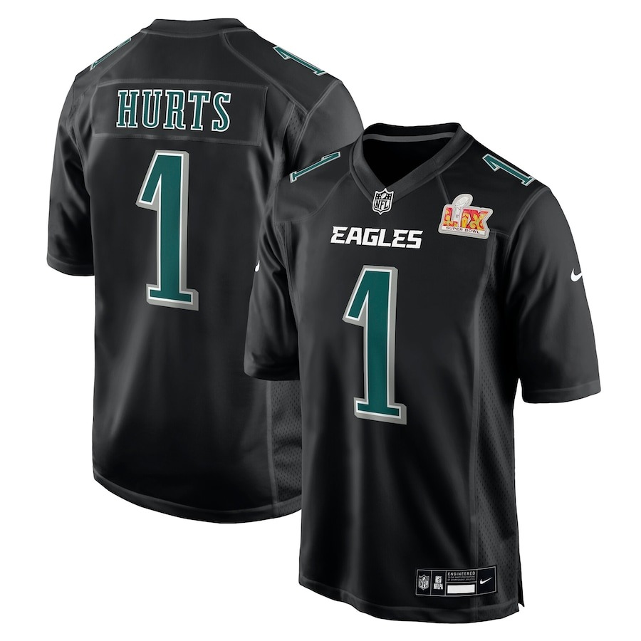 Men's Philadelphia Eagles Jalen Hurts Nike Carbon Black Super Bowl LIX Fashion Game Player Jersey - Puhuasuan