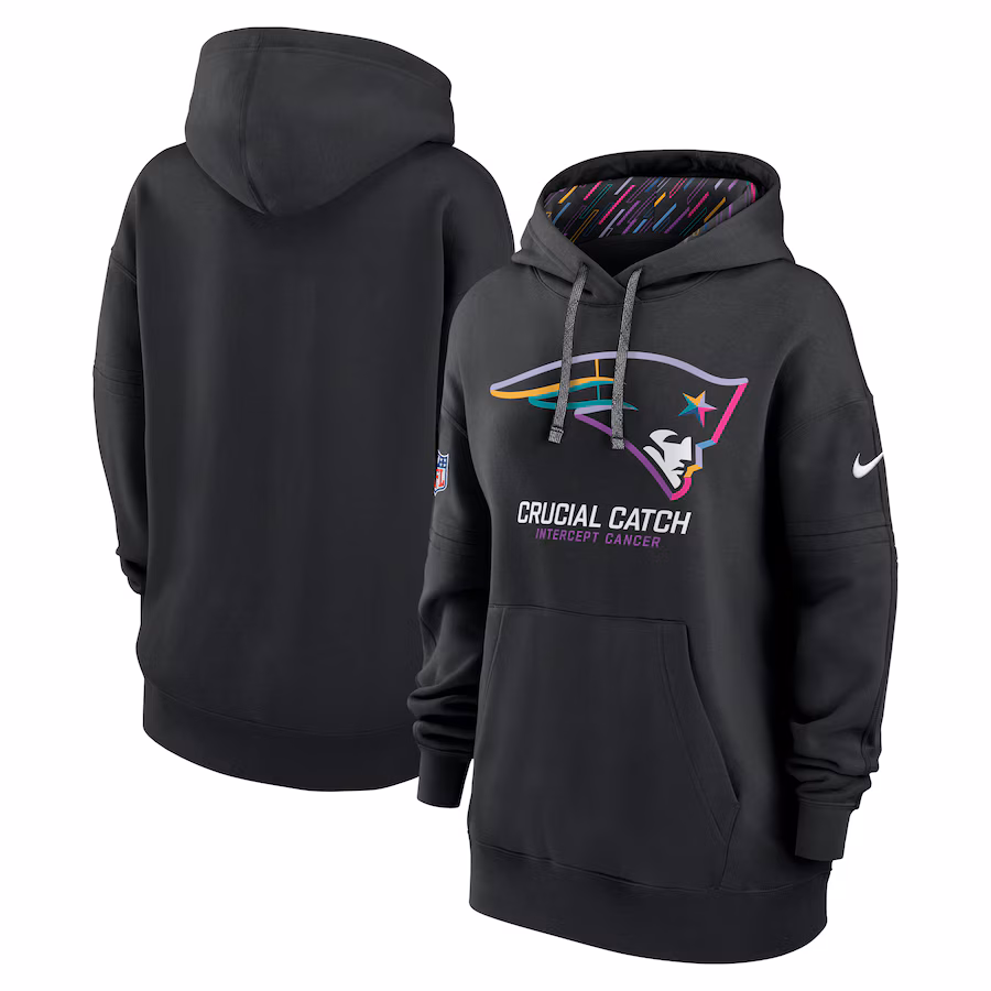 Women's New England Patriots  Nike Black 2024 NFL Crucial Catch Club Pullover Hoodie - Puhuasuan
