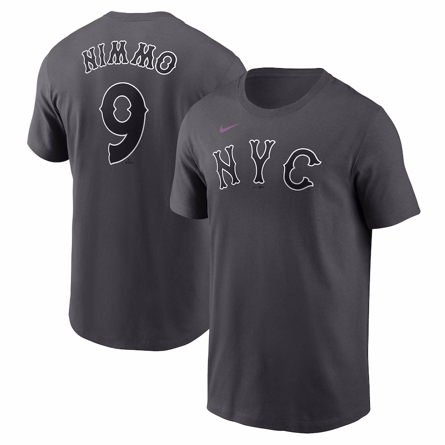 Men's New York Mets Brandon Nimmo Nike Charcoal 2024 City Connect Fuse Name & Number T-Shirt - Puhuasuan