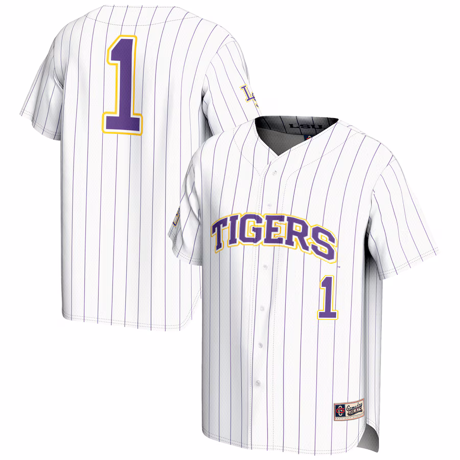 Men's GameDay Greats #1 White LSU Tigers Lightweight Baseball Jersey - Puhuasuan