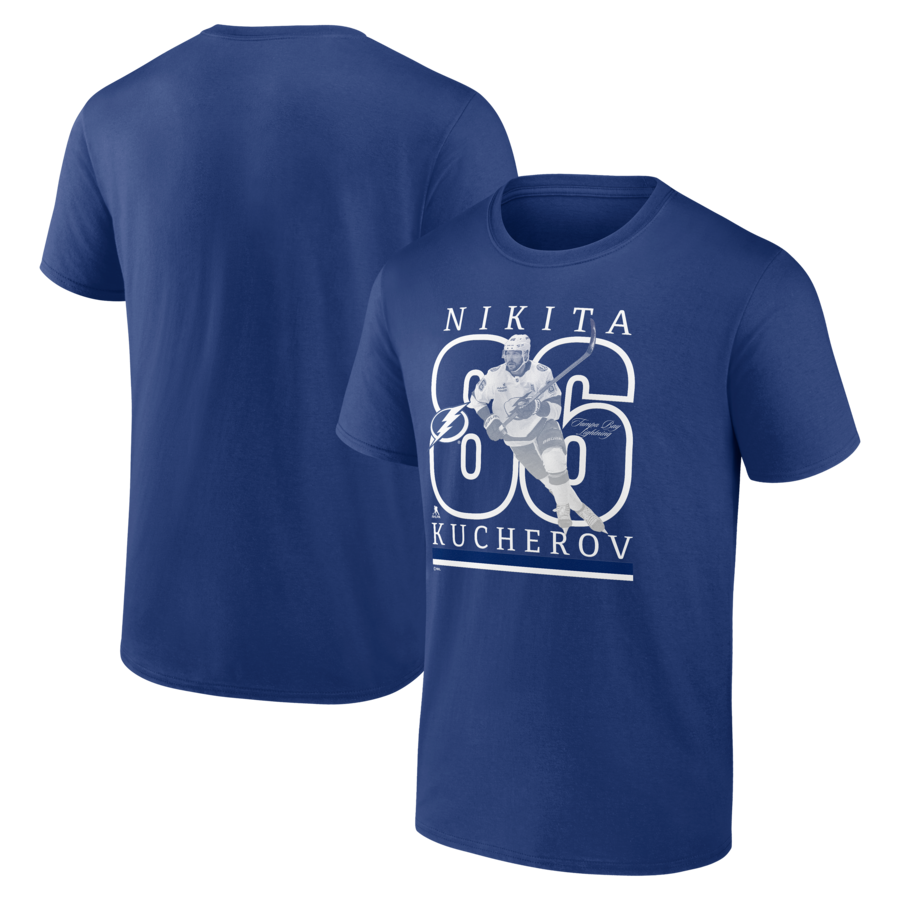 Men's Tampa Bay Lightning Nikita Kucherov Blue Player Show T-Shirt - Puhuasuan