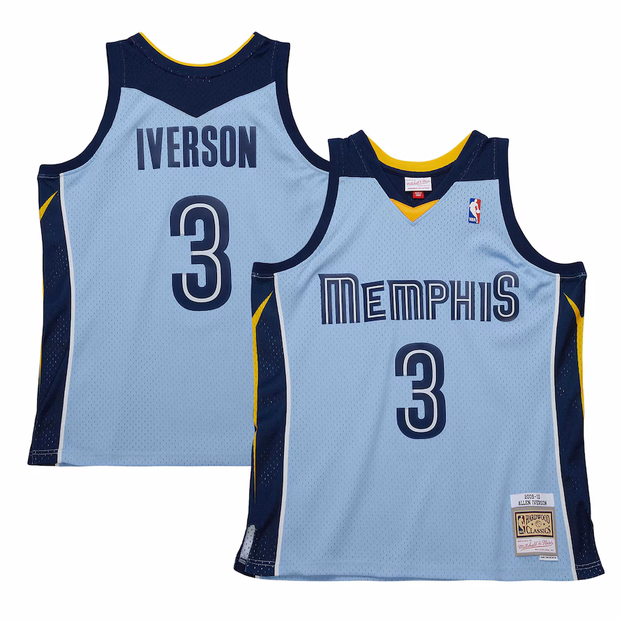 Men's Memphis Grizzlies Allen Iverson Mitchell & Ness Light Blue 2009/10 Hardwood Classics Swingman Jersey - Puhuasuan
