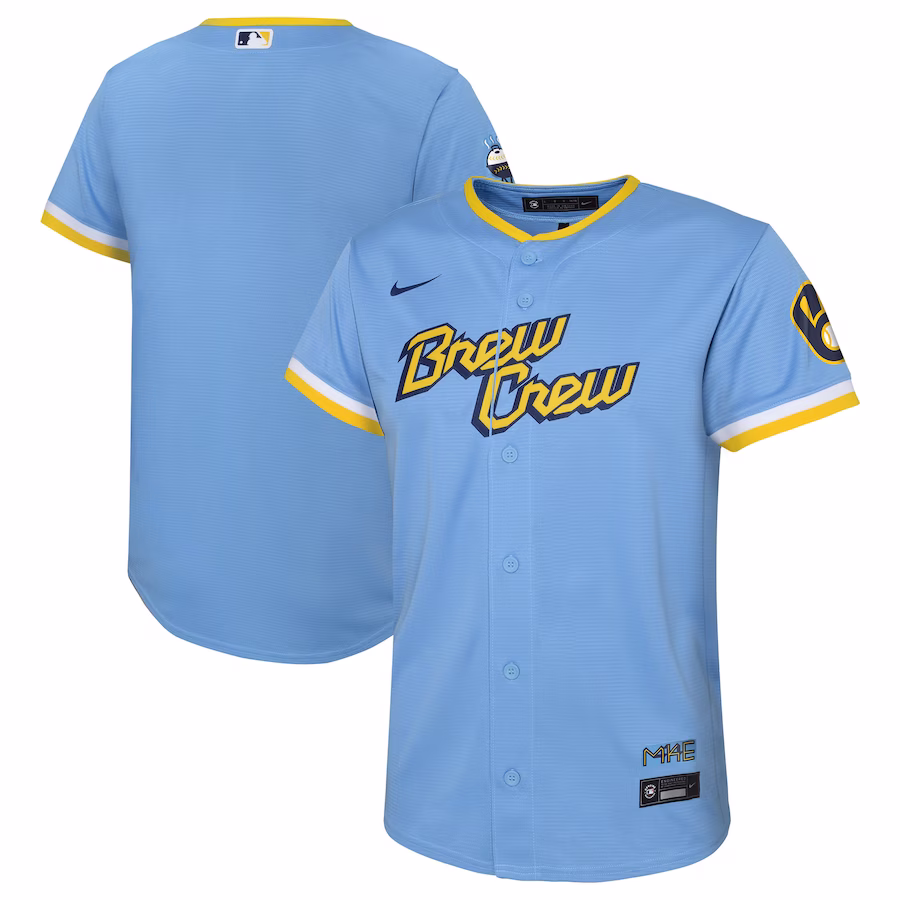 Preschool Milwaukee Brewers Christian Yelich Powder Blue City Connect Replica Player Jersey - Puhuasuan