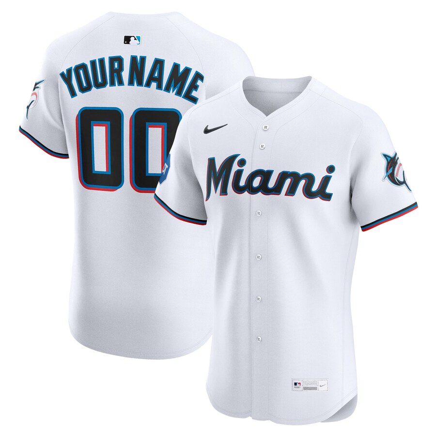 Men's Miami Marlins Nike White Home Elite Sponsor Patch Custom Jersey - Puhuasuan