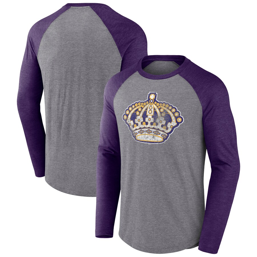Men's Los Angeles Kings Fanatics Heather Gray Special Edition Long Sleeve Tri-Blend Raglan T-Shirt - Puhuasuan