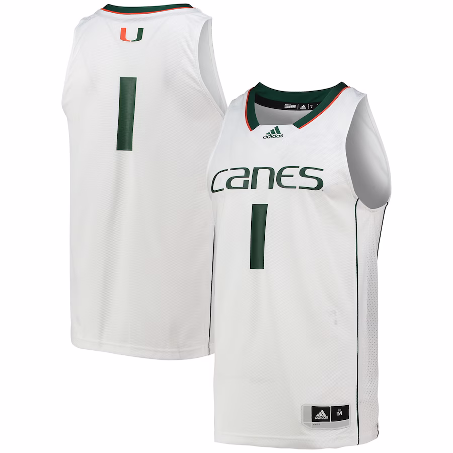 #1 Miami Hurricanes adidas Team Swingman Basketball Jersey - White - Puhuasuan