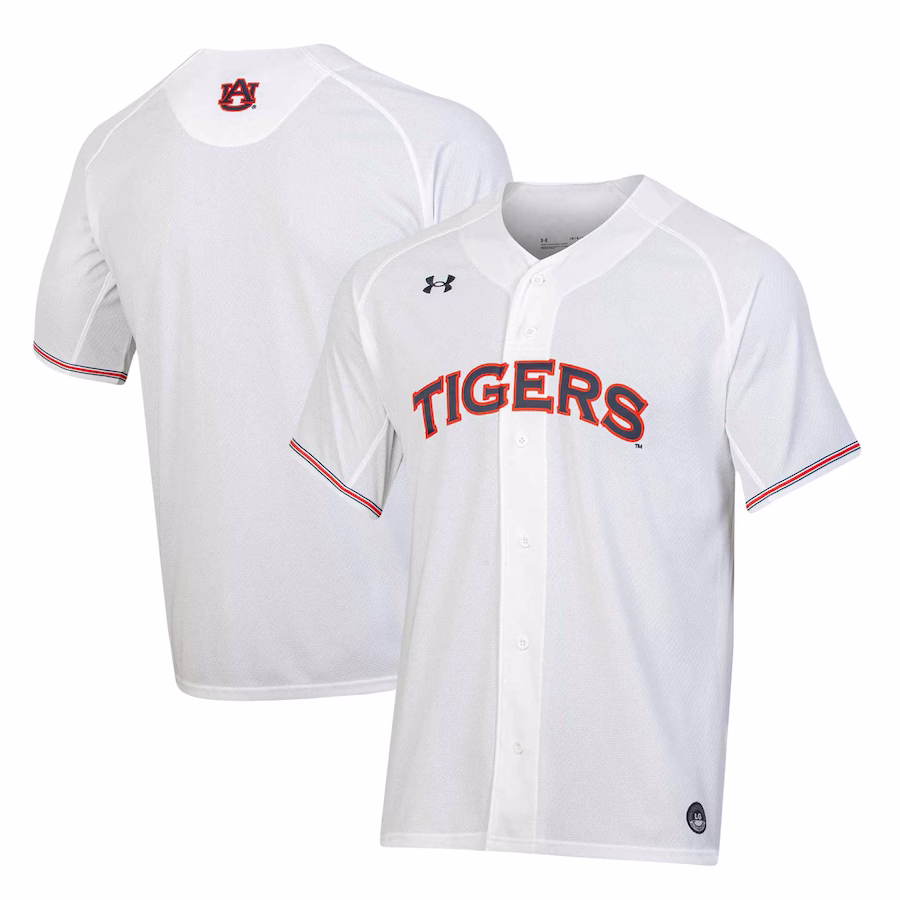 Auburn Tigers Under Armour Softball Button-Up V-Neck Jersey - White - Puhuasuan
