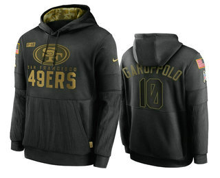 Men's San Francisco 49ers #10 Jimmy Garoppolo Black 2020 Salute To Service Sideline Performance Pullover Hoodie - Puhuasuan