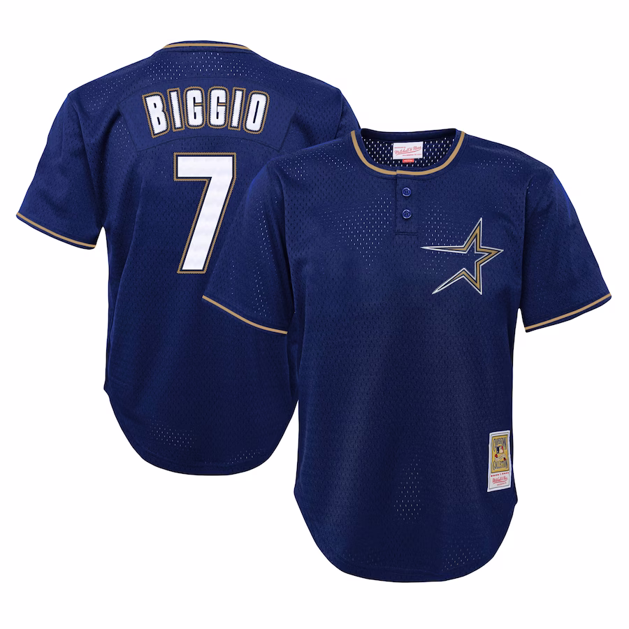 Youth Houston Astros Craig Biggio Mitchell & Ness Navy Cooperstown Collection Mesh Batting Practice Jersey - Puhuasuan