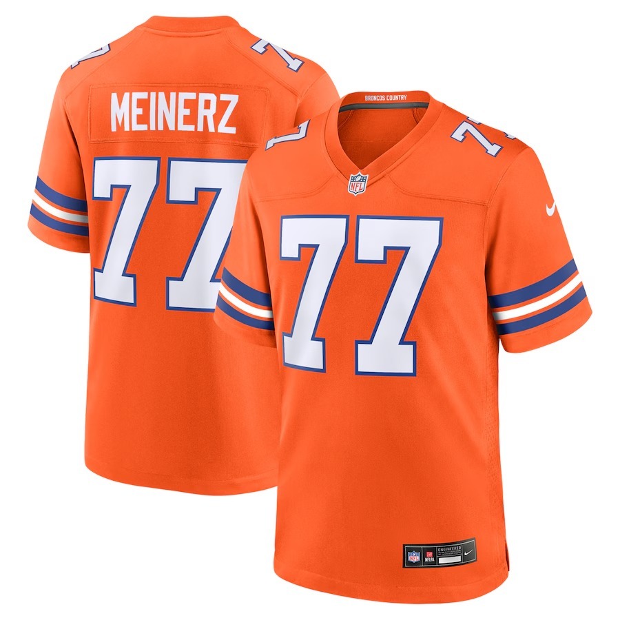 Men's Denver Broncos Quinn Meinerz Nike Orange Mile High Collection 1977 Throwback Player Game Jersey - Puhuasuan