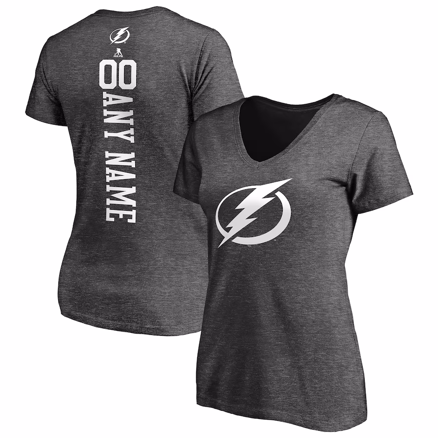 Women's Tampa Bay Lightning Heathered Charcoal Personalized One Color V-Neck T-Shirt - Puhuasuan