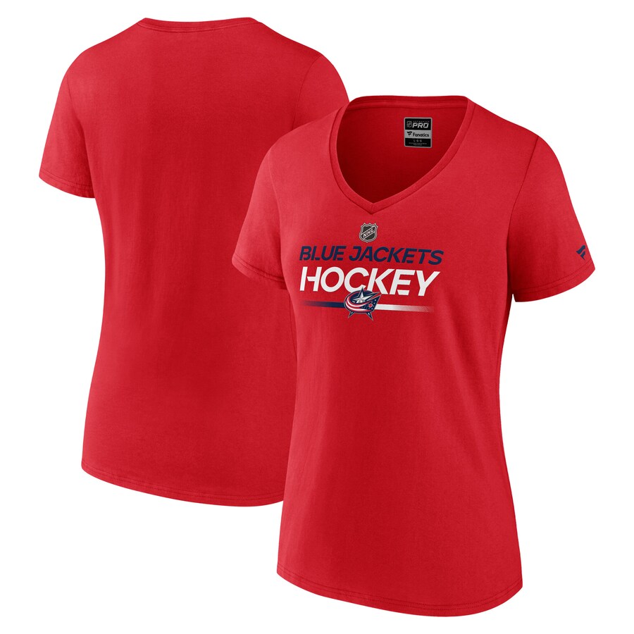 Women's Columbus Blue Jackets Fanatics Red Authentic Pro Primary V-Neck T-Shirt - Puhuasuan