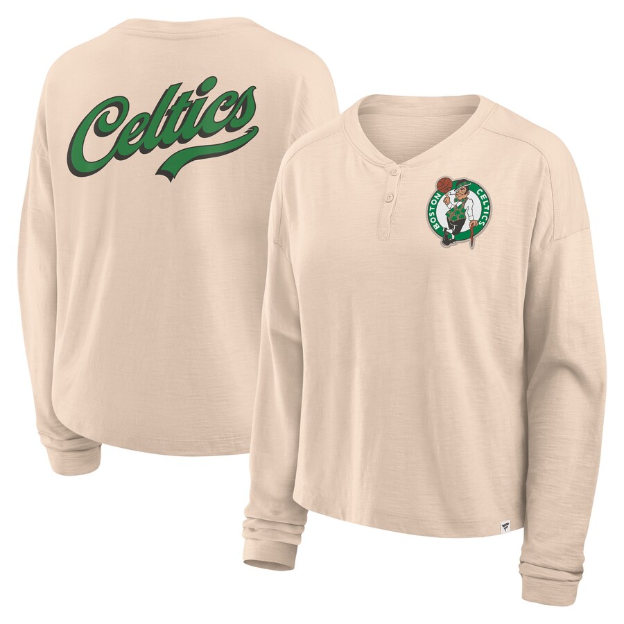 Women's Boston Celtics Fanatics Natural Boxed Out Drop Fashion Long Sleeve T-Shirt - Puhuasuan