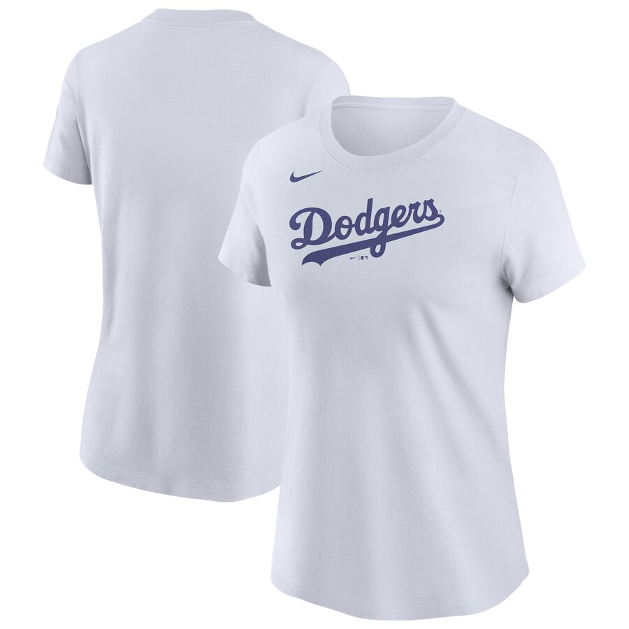 Women's Los Angeles Dodgers Nike White Wordmark T-Shirt - Puhuasuan