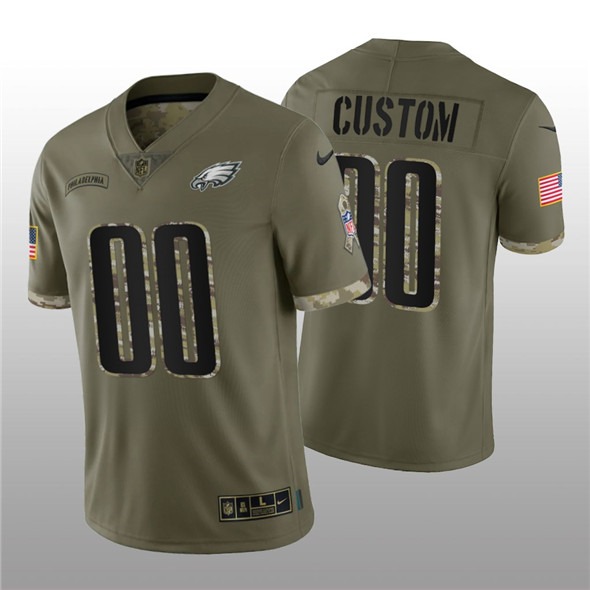 Men's Philadelphia Eagles ACTIVE PLAYER Custom 2022 Olive Salute To Service Limited Stitched Jersey - Puhuasuan