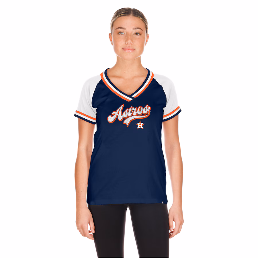 Women's Houston Astros New Era Navy Gameday Raglan V-Neck T-Shirt - Puhuasuan