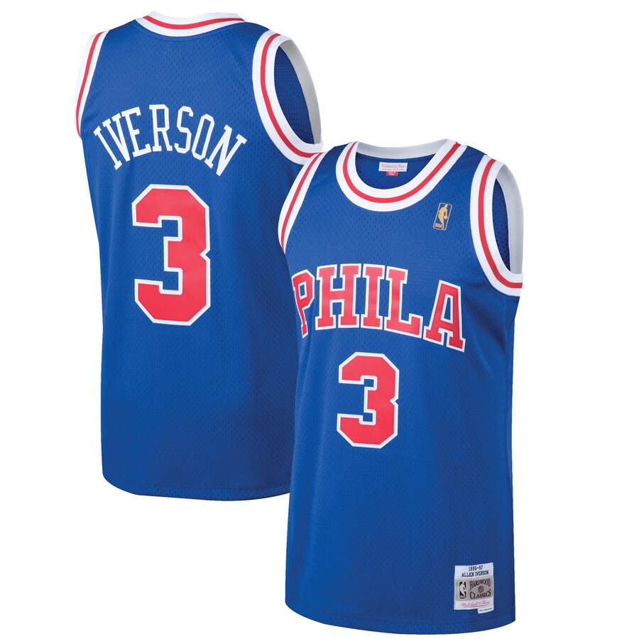 Men's Philadelphia 76ers Allen Iverson Mitchell & Ness Royal 1996/97 Hardwood Classics Swingman Jersey - Puhuasuan