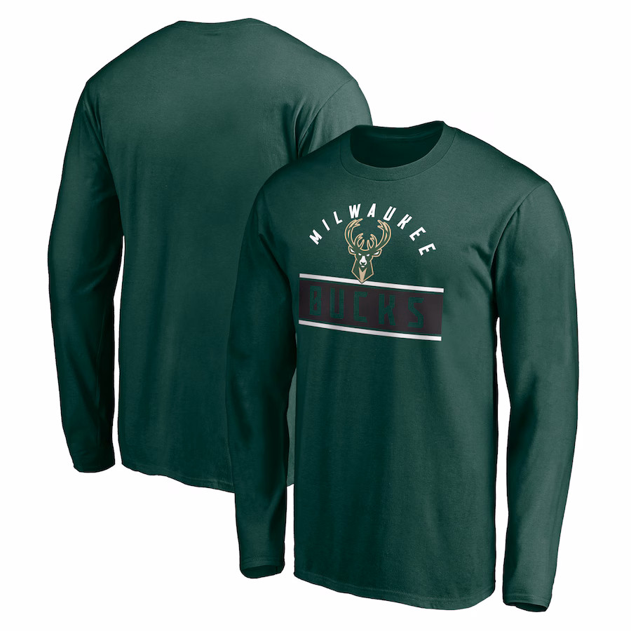 Men's Milwaukee Bucks Hunter Green Team Arch Knockout Long Sleeve T-Shirt - Puhuasuan
