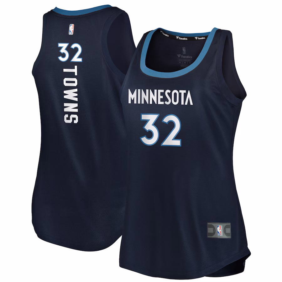 Women's Minnesota Timberwolves Karl-Anthony Towns Fanatics Navy Fast Break Tank Jersey - Icon Edition - Puhuasuan