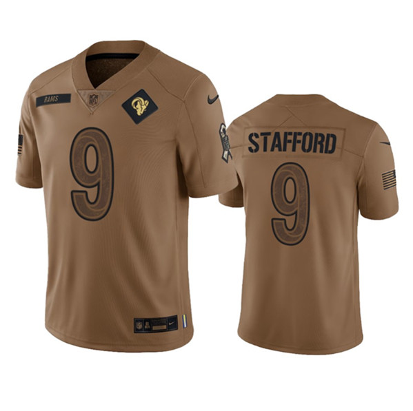 Men's Los Angeles Rams #9 Matthew Stafford 2023 Brown Salute To Service Limited Football Stitched Jersey - Puhuasuan