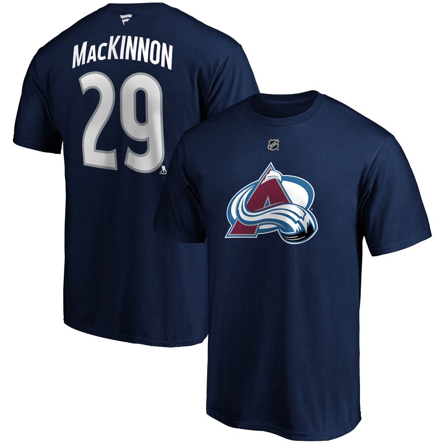 Men's Colorado Avalanche Nathan MacKinnon Fanatics Navy Authentic Stack Name & Number T-Shirt - Puhuasuan