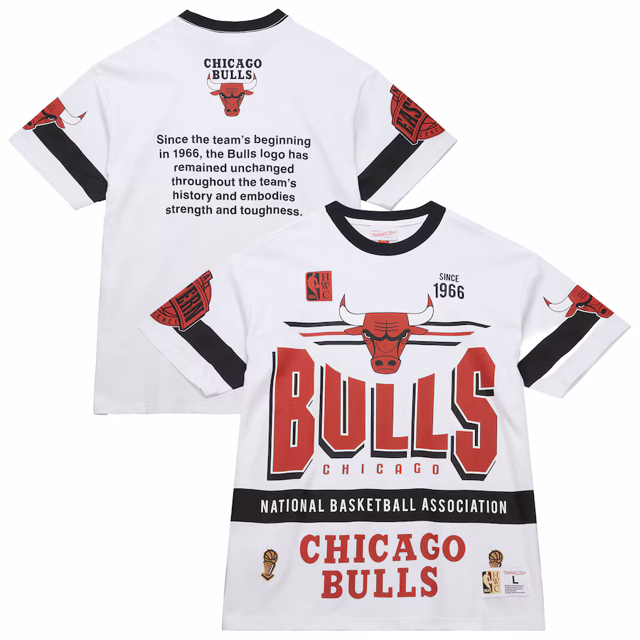 Unisex Chicago Bulls  Mitchell & Ness White Hardwood Classics Vintage Team Origins Premium T-Shirt - Puhuasuan