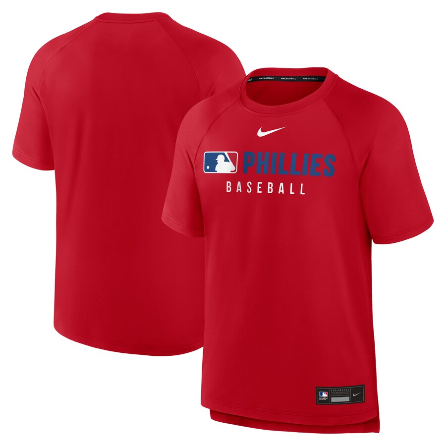 Men's Philadelphia Phillies Nike Red Authentic Collection Pregame Raglan Performance T-Shirt - Puhuasuan