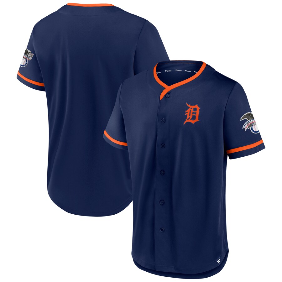 Men's Detroit Tigers Fanatics Navy Iconic Button-Up Top - Puhuasuan