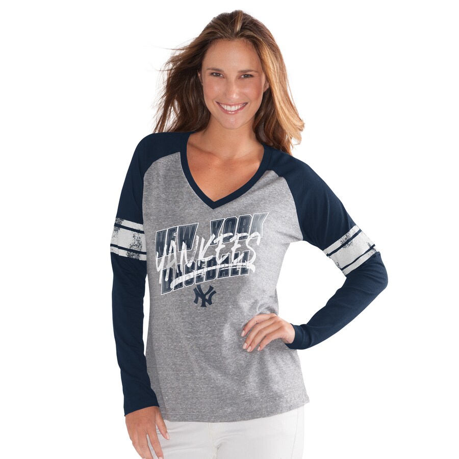 Women's New York Yankees G-III 4Her by Carl Banks Navy The Franchise Tri-Blend Raglan V-Neck Long Sleeve T-Shirt - Puhuasuan